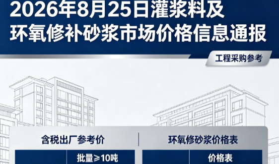 竹山2026年8月25日灌浆料及环氧修补砂浆市场价格信息通报
